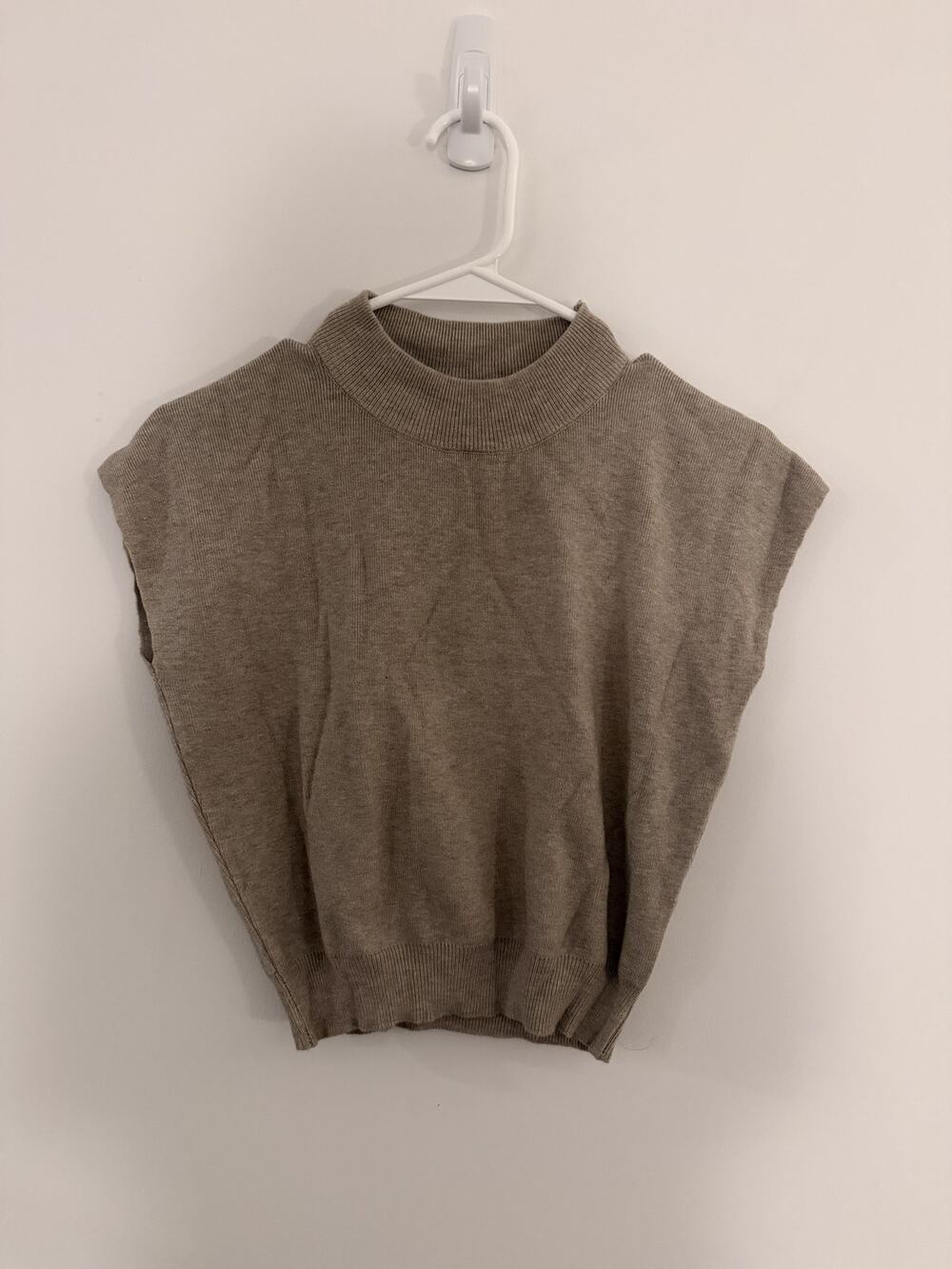 Taupe Mock Neck Knit Sweater Vest